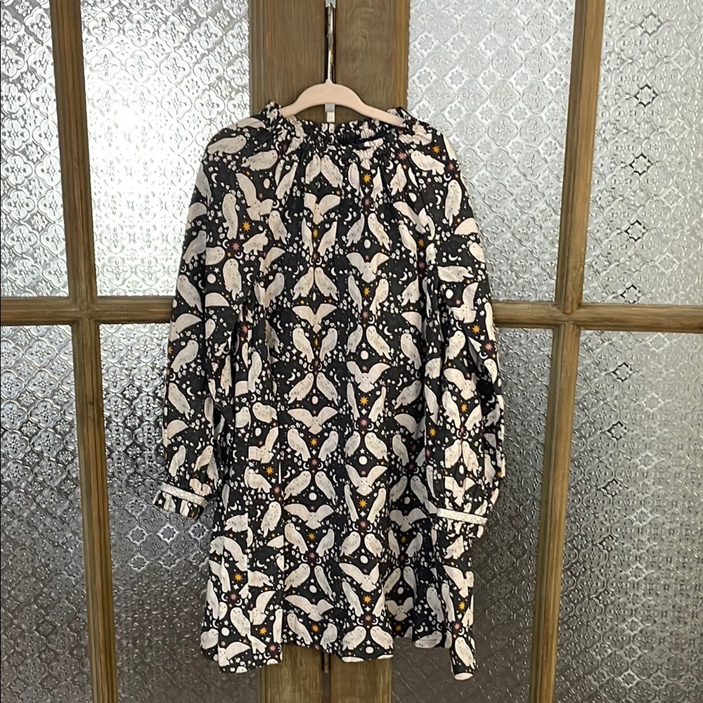 Mini Boden Green Dress with White Owl Print - Girls Size 6-7Y